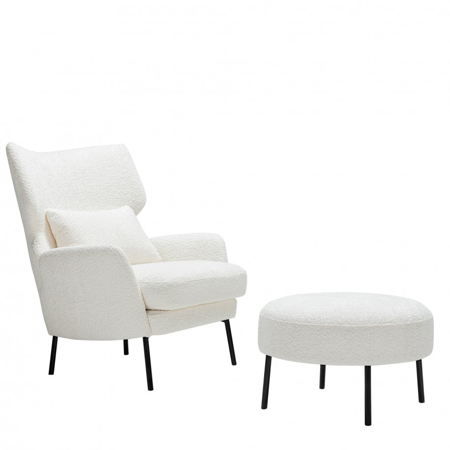 Sits Alex Round Footstool popy off white with Armchair