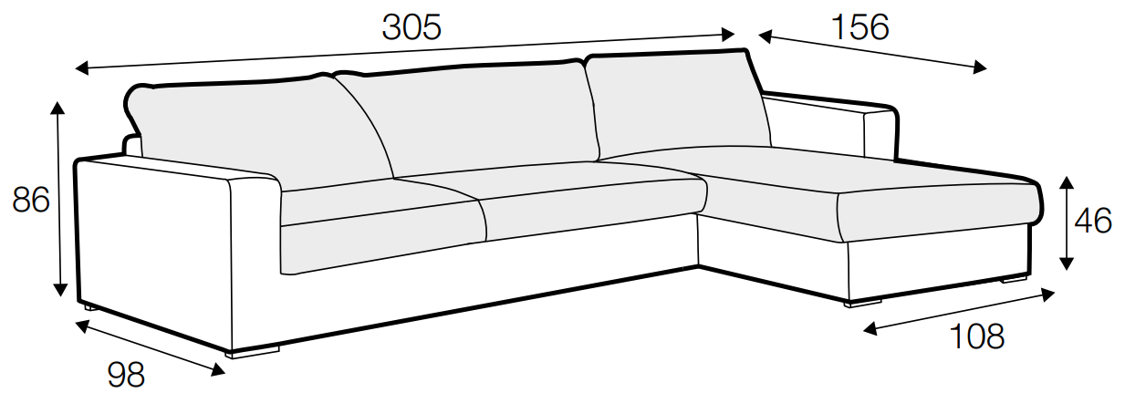 Sophia Large Chaise Sofa Dimensions