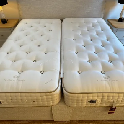 Vispring Sublime Superb Divan Bed Z&L Super King with Iris Strutted Headboard Clearance Vispring Sublime Superb Divan Bed Z&L Super King with Iris Strutted Headboard Clearance