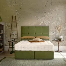 Hypnos Deep Platform Top Divan Base upholstered in Zenith 501 Palm semidressed front facing