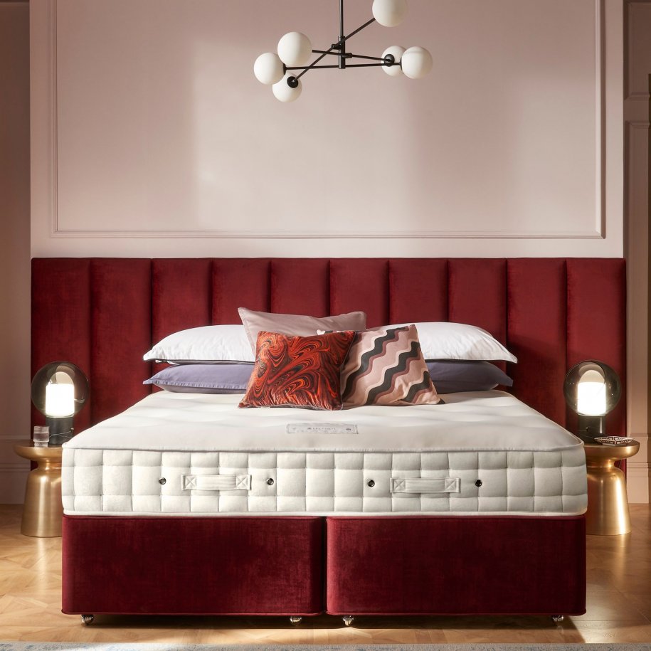 Hypnos Luxury No Turn 8 Mattress with Deep Divan and Caroline Headboard in Claret