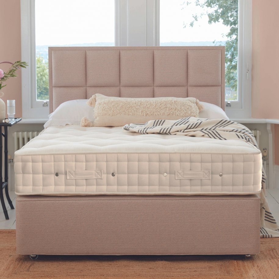 Hypnos Orthos Support 8 Mattress with Deep Divan and Alexandra Headboard in Tweed Rose