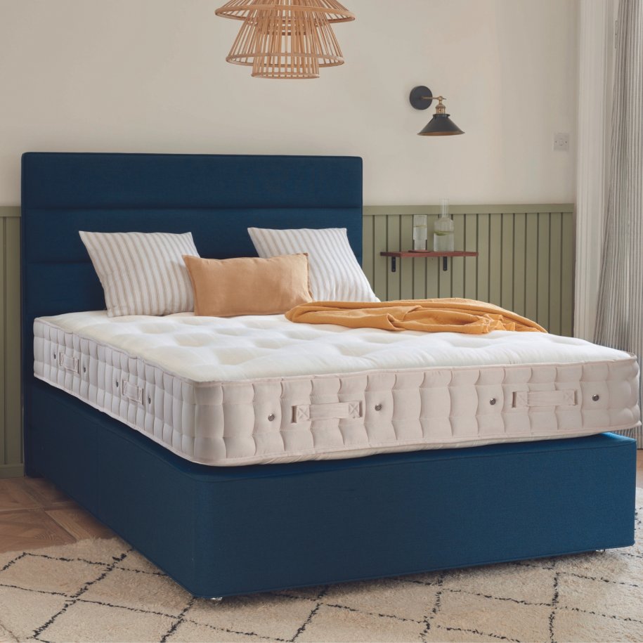 Hypnos Orthos support 6 semi-dressed Mattress with Deep Divan and Josephine Headboard in Brooklyn Ink