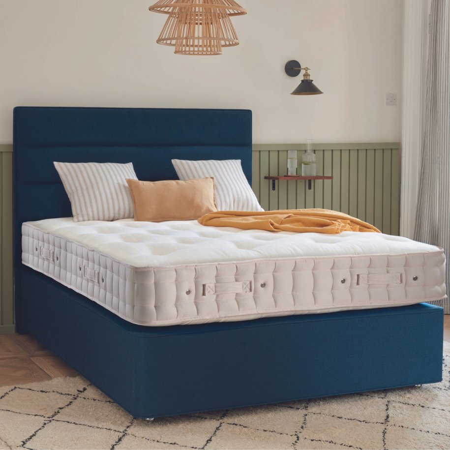 Hypnos Orthos support 6 semi-dressed Mattress with Deep Divan and Josephine Headboard in Brooklyn Ink