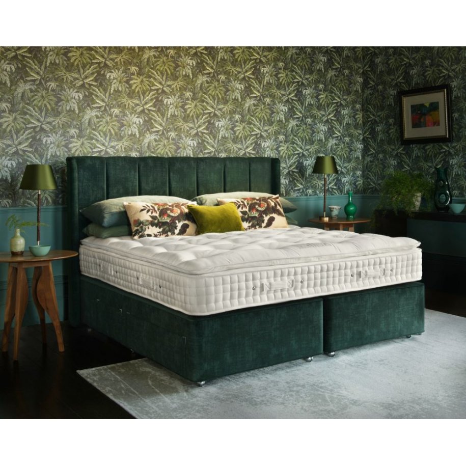 Pillow Top Elite Mattress with Deep Divan and Marie Headboard in Emerald Green
