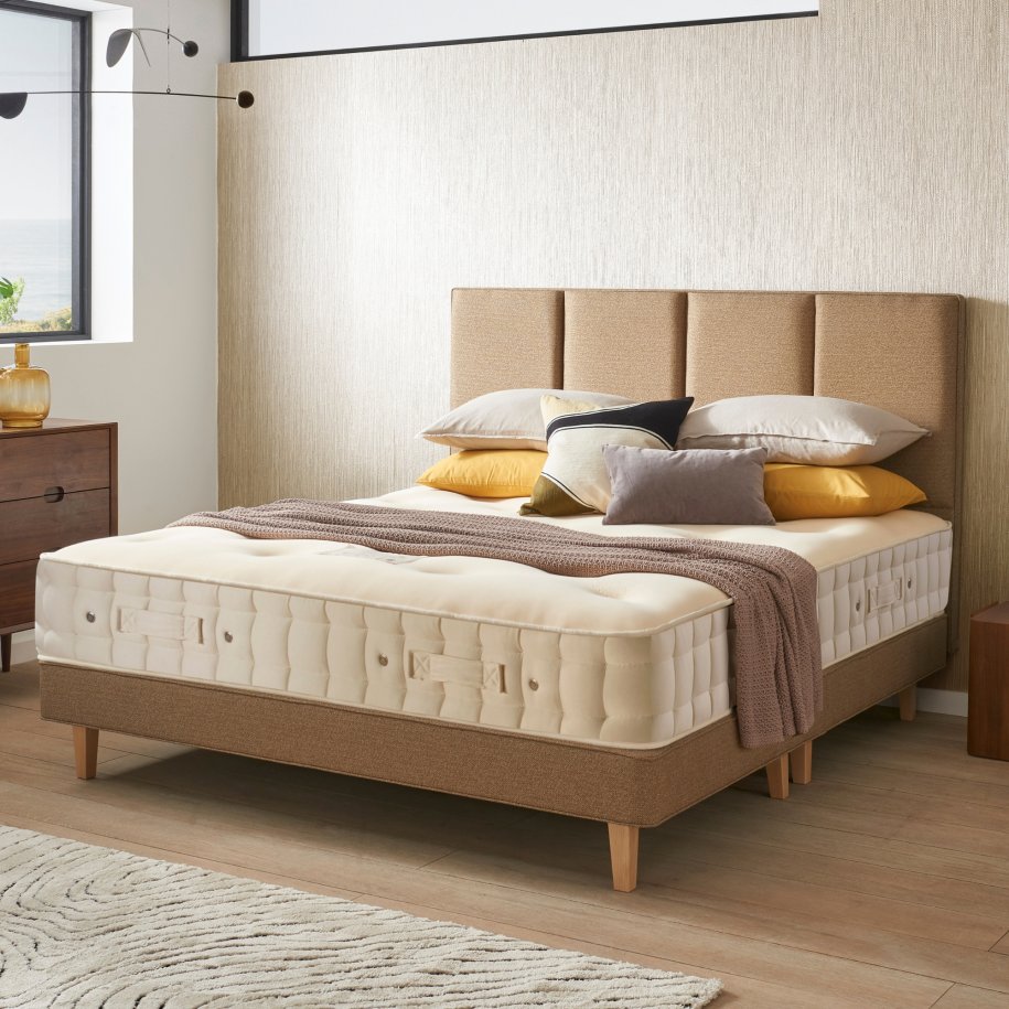 Hypnos Luxury No Turn 6 Divan Bed in Maestro Caramel angle semi dressed