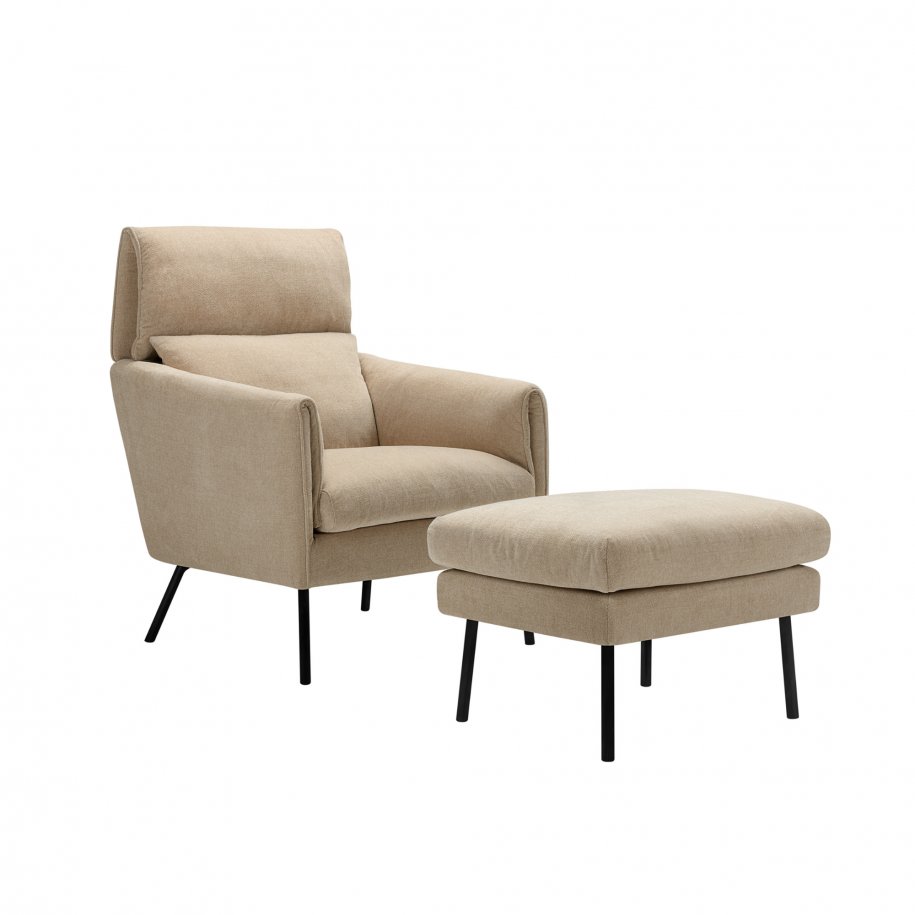 Penny Armchair stipa Beige with footstool