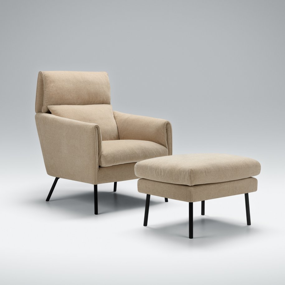 Penny Armchair stipa Beige with footstool studio