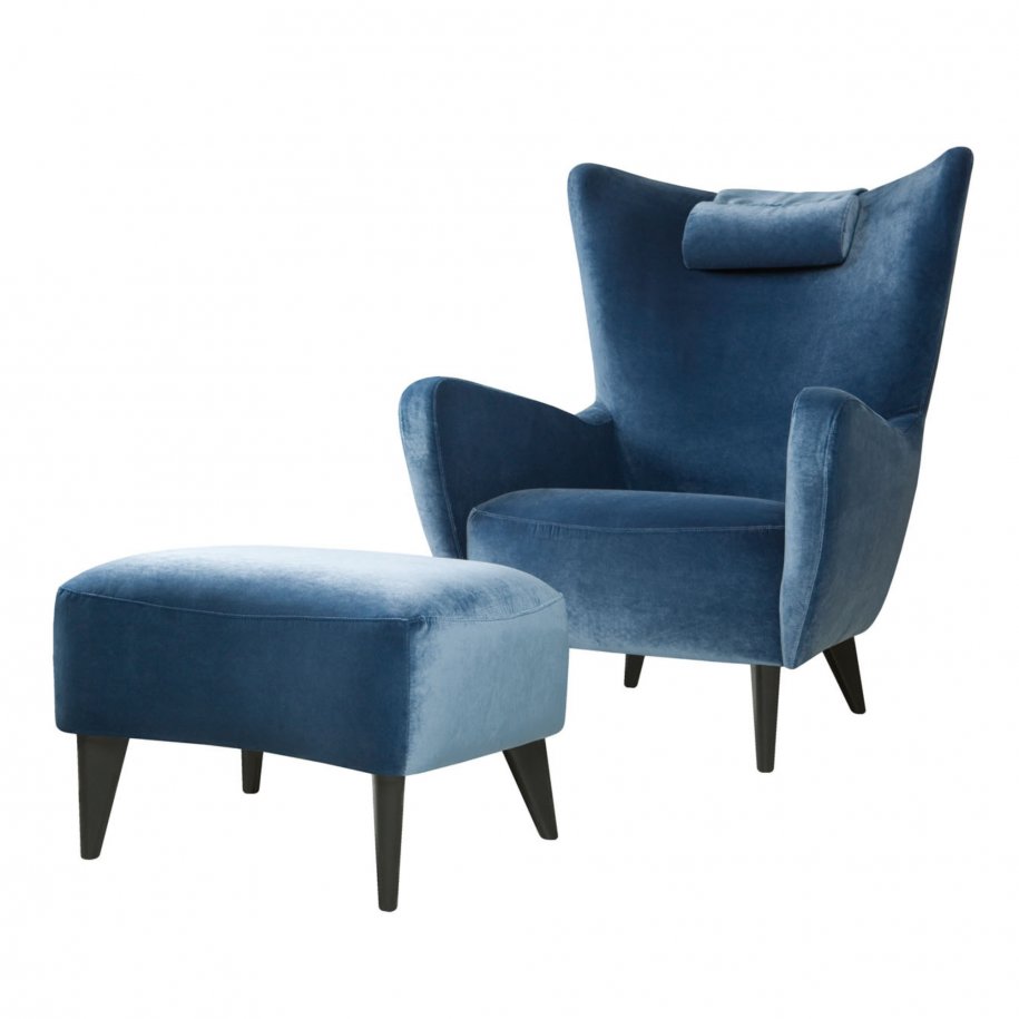 Sits Elsa Armchair headrest with footstool in Classic Velvet Navy Blue