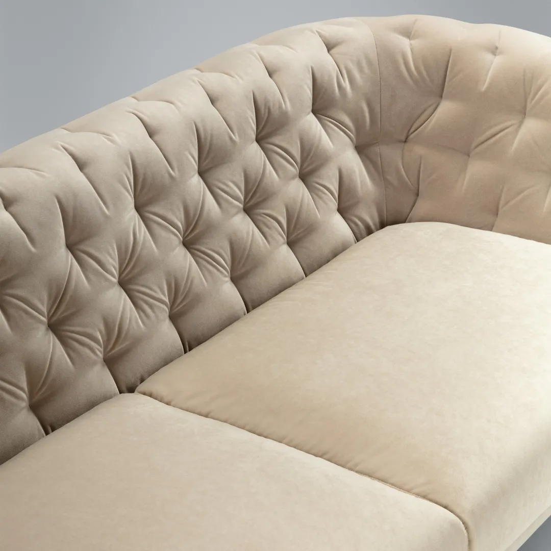 Sits Valentin 3 Seater Classic Velvet Light Beige button detail close up