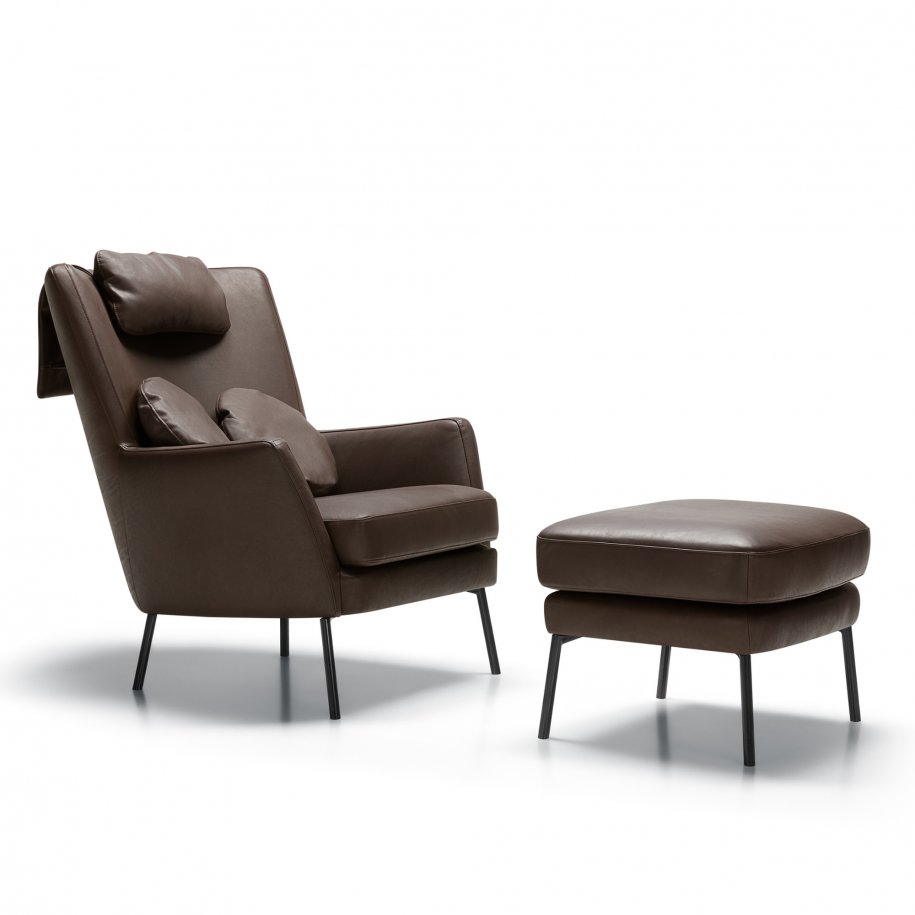 SITS Disa Armchair aniline dark brown with footstool
