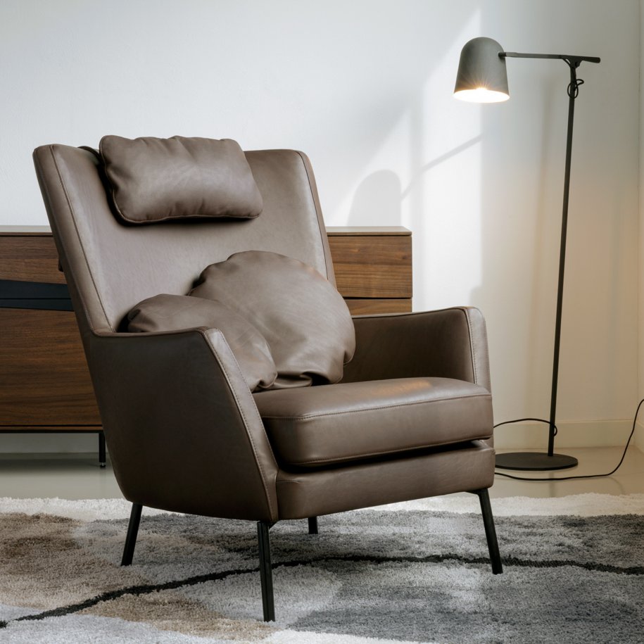 SITS Disa Armchair aniline dark brown angled lifestyle