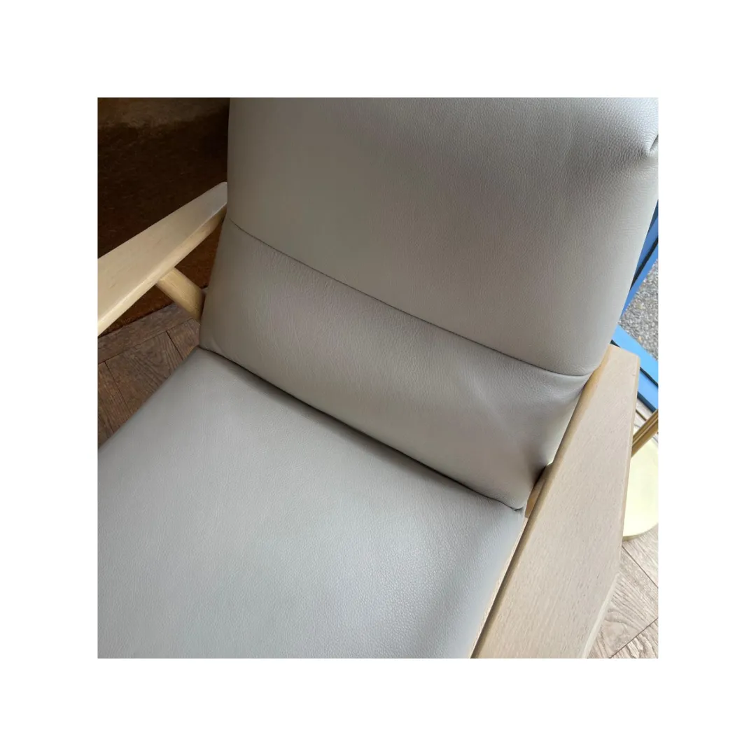 Jack Armchair in Touch Leather 3 Grey Beige Close Up