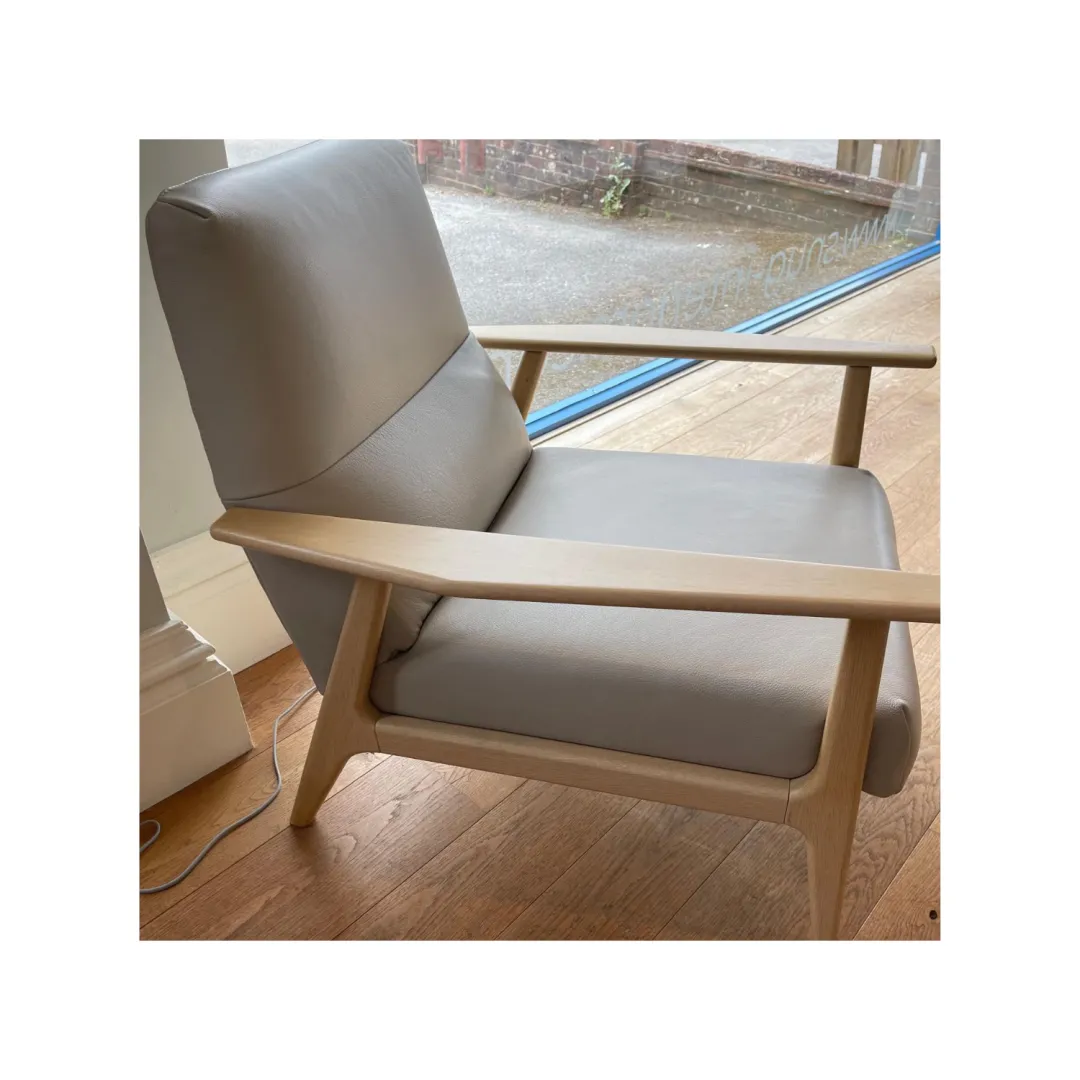 Jack Armchair in Touch Leather 3 Grey Beige Side On