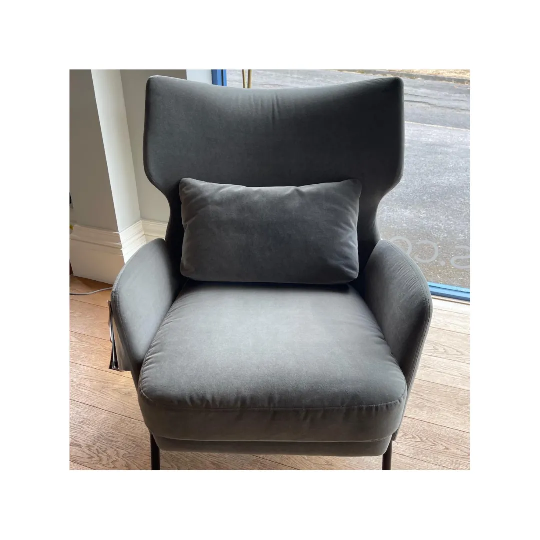 Alex Armchair in Classic Velvet 3 Grey Beige Front on