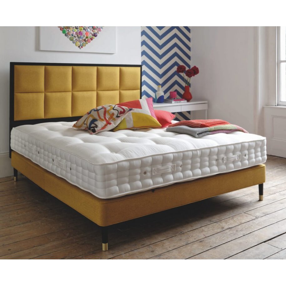 Shallow Pocket Sprung Divan Base in Mustard with Alexandra Headboard