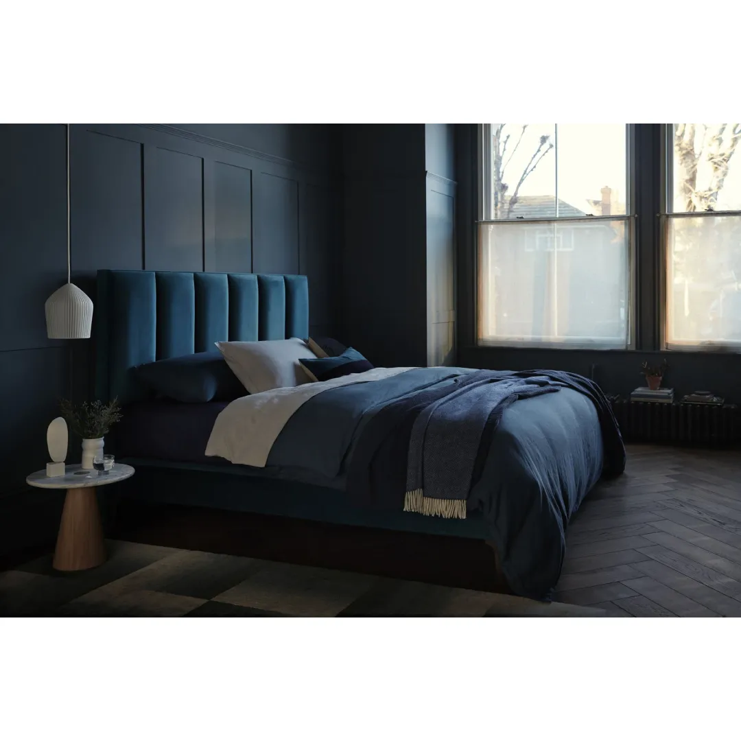 Vispring Ceto Headboard and Divan in Dark Turquoise fabric