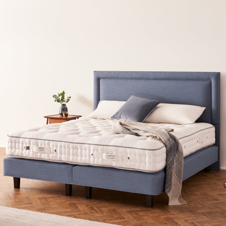 Vispring Dartington prestige semi-dressed mattress on Helios headboard