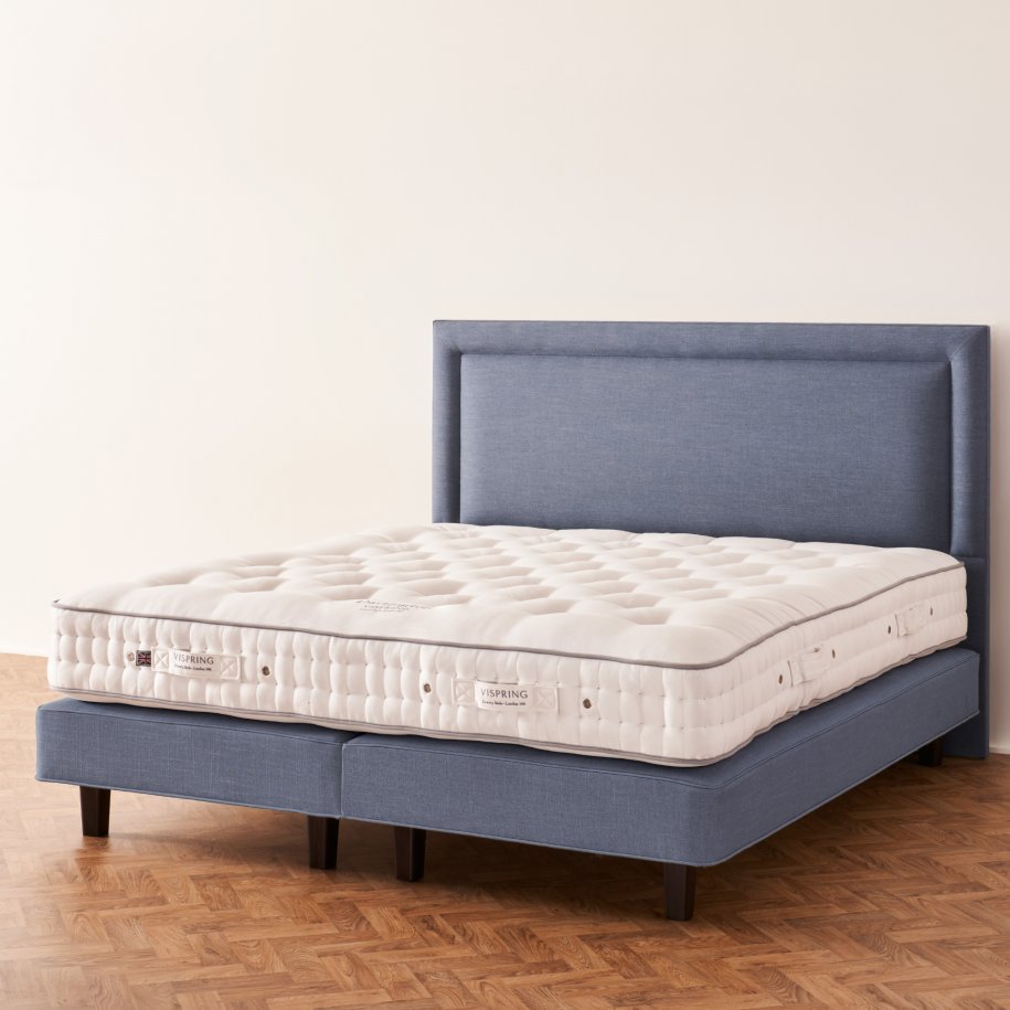 Vispring Dartington prestige un-dressed mattress on Helios headboard