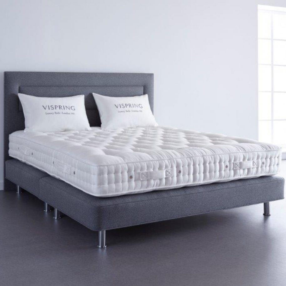 Vispring Elite Divan Bed with Helios Headboard in grey fabric