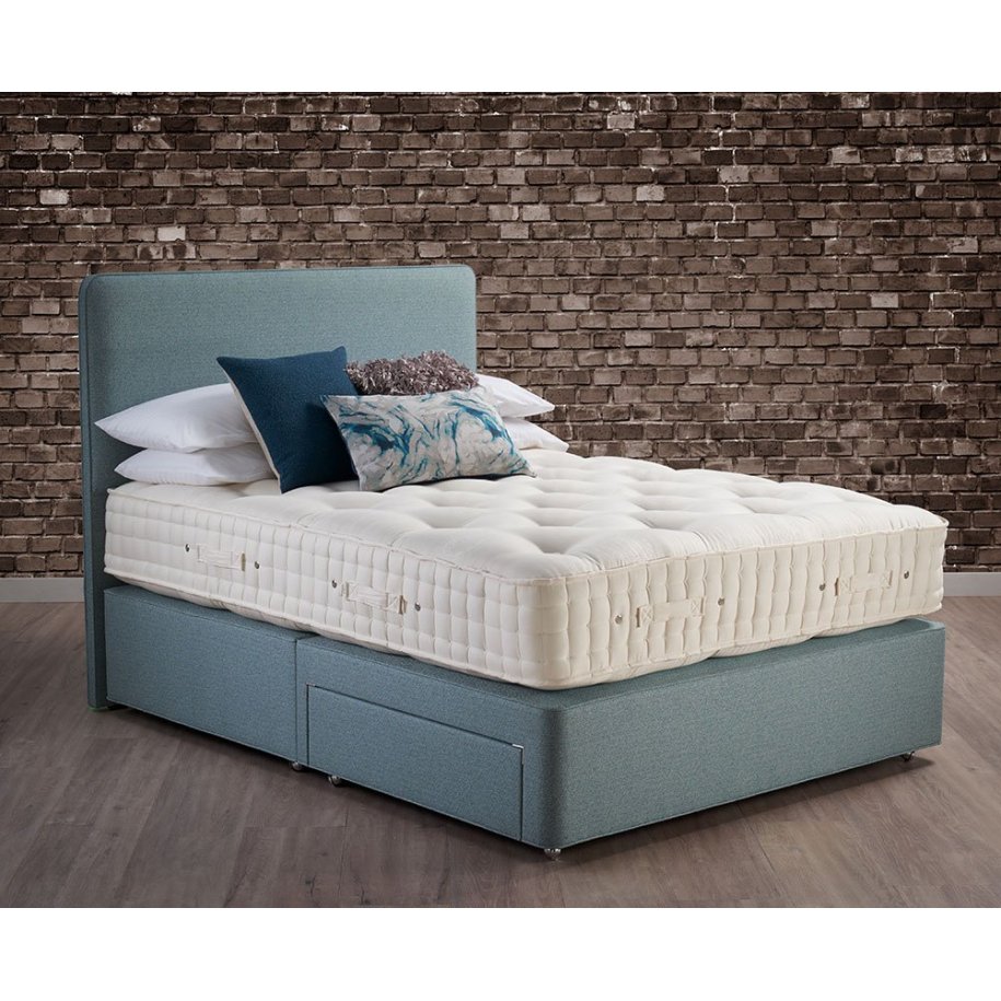 Hypnos Emily Euro Slim Headboard and deep divan base in blue fabric