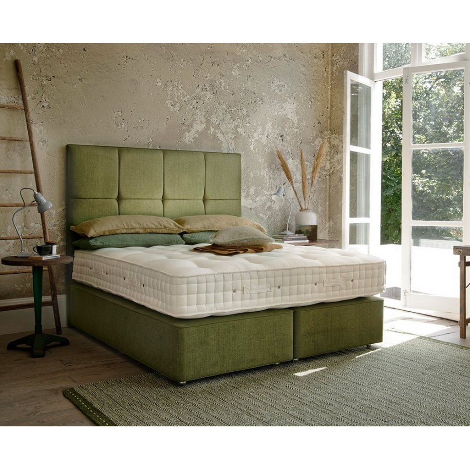 Hypnos Fiona Headboard with deep divan base in green fabric