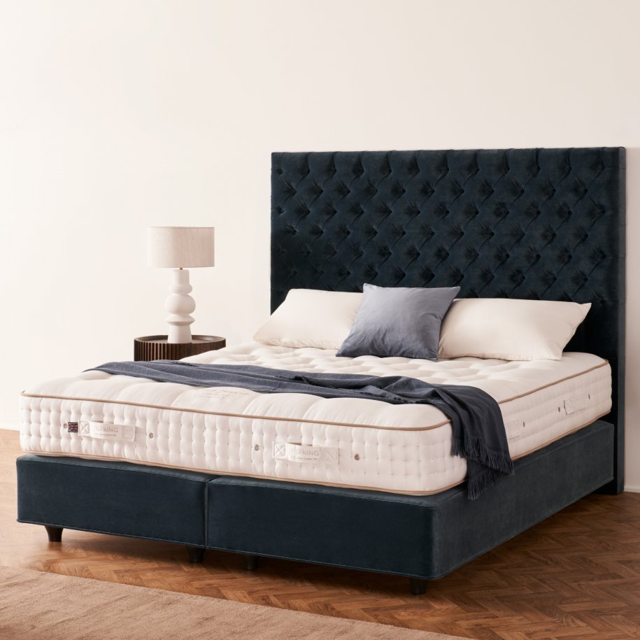 Vispring Shetland wool sovereign semi-dressed Mattress with Aldo Headboard