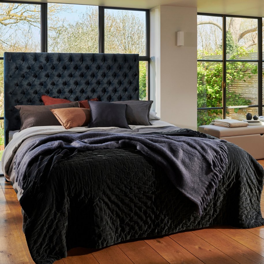 Vispring Tiara Superb Divan Bed and Aldo Headboard in Black dressed