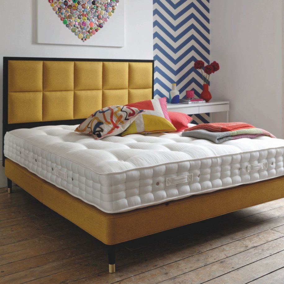 Shallow Platform Top Divan Base in Mustard with Alexandra Headboard