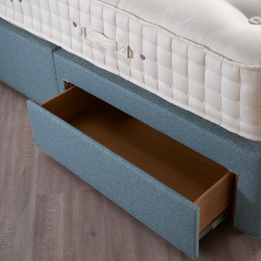 Hypnos Wool origins 6 Mattress on Divian Bed with open drawers