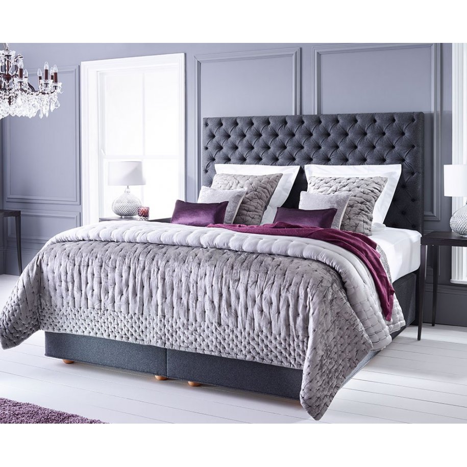 Grey Vispring Divan Bed with Aldo button back headboard