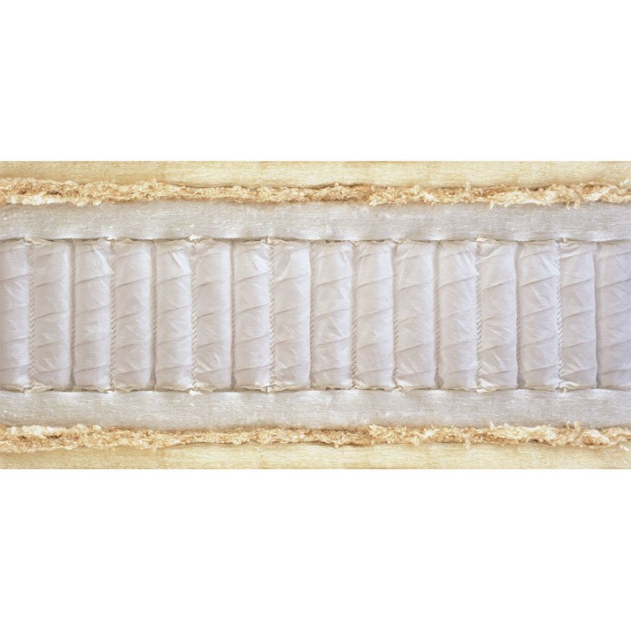 Cross-section showing Hypnos Orthos Origins 8 mattress interior with pocket springs and layers of upholstery.