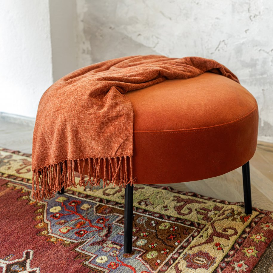 Sits Alex Round Footstool Velvet Rust