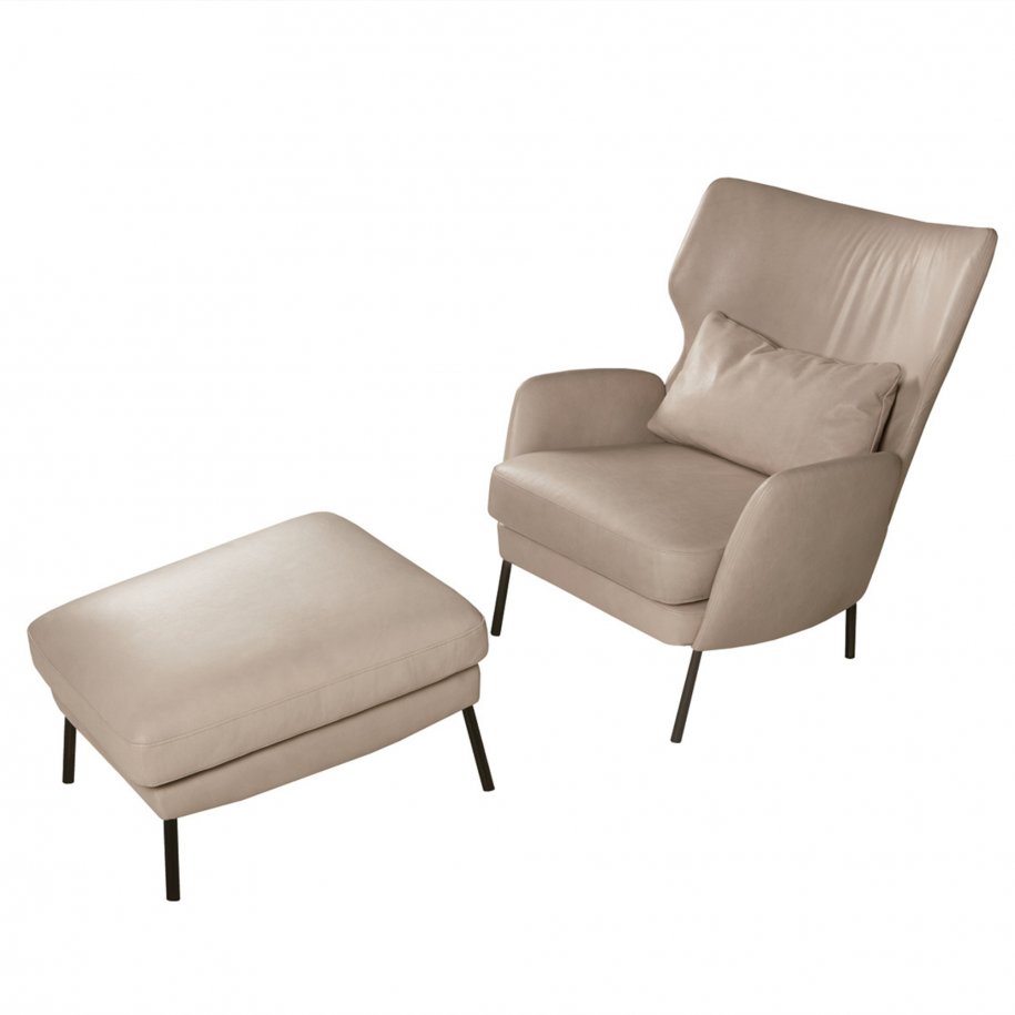 Sits Alex footstool aniline Sand with Armchair angled