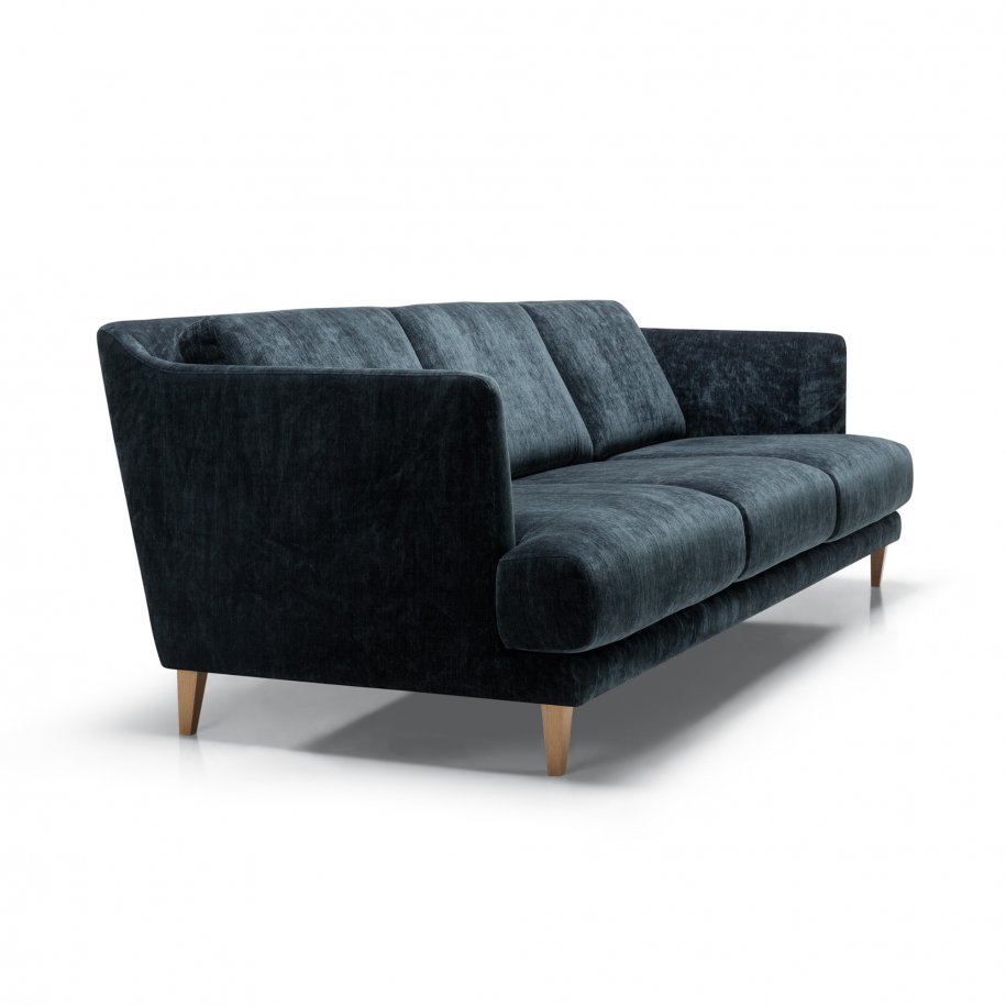 Vera 2 Seater Atropa Dark Blue with Oak Legs side facing