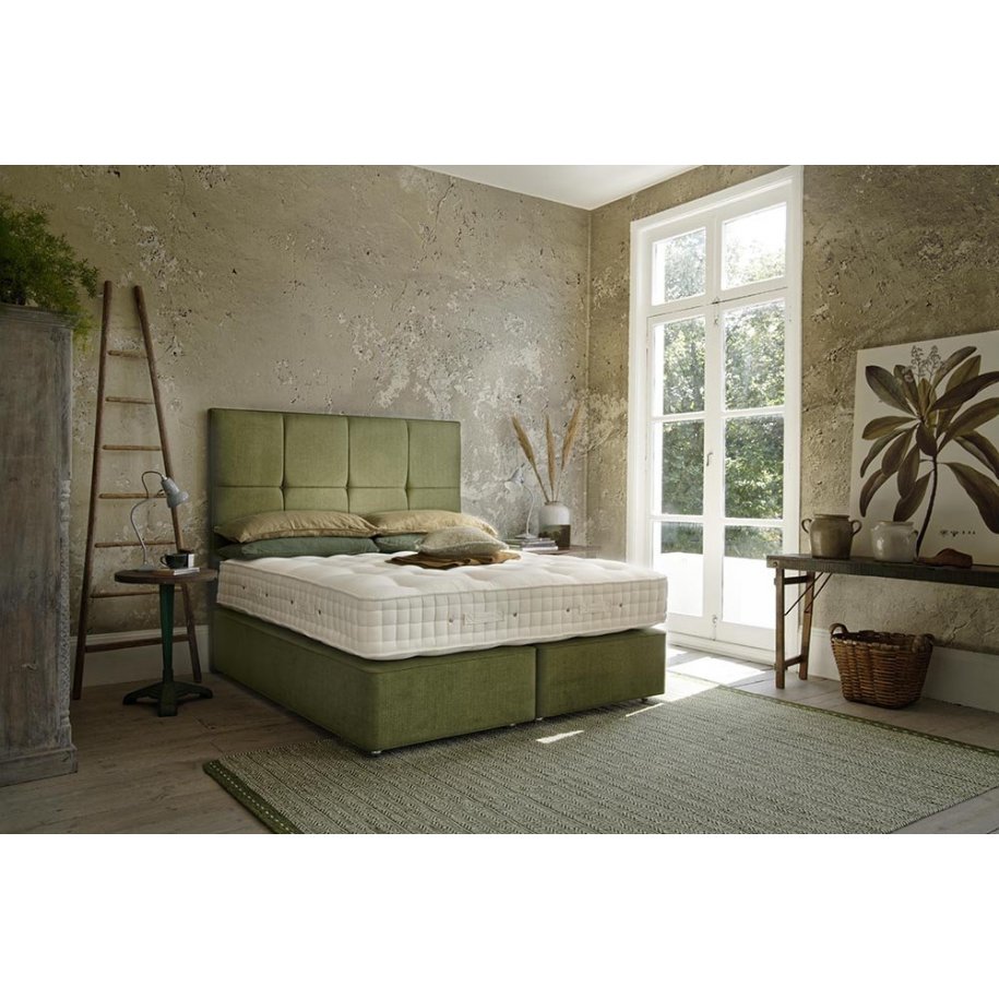 Hypnos 150cm x 200cm Hypnos Deep Platform Top Divan Base & Francesca Headboard in Zenith 501 Fabric STOCK