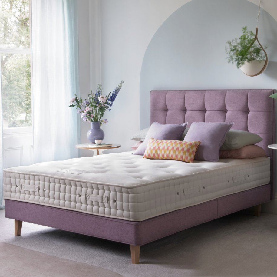 Luxury No Turn 9 Mattress with Shallow Divan and Grace Headboard in Brooklyn Lilac