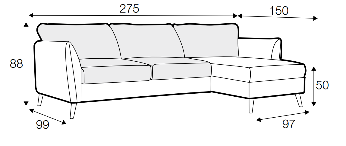 Lucy 3 Seater Chaise Sofa Bed