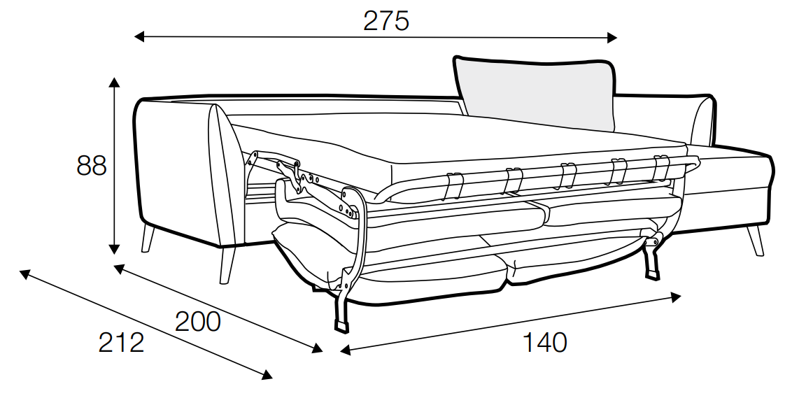 Lucy 3 Seater Chaise Sofa Bed Extended