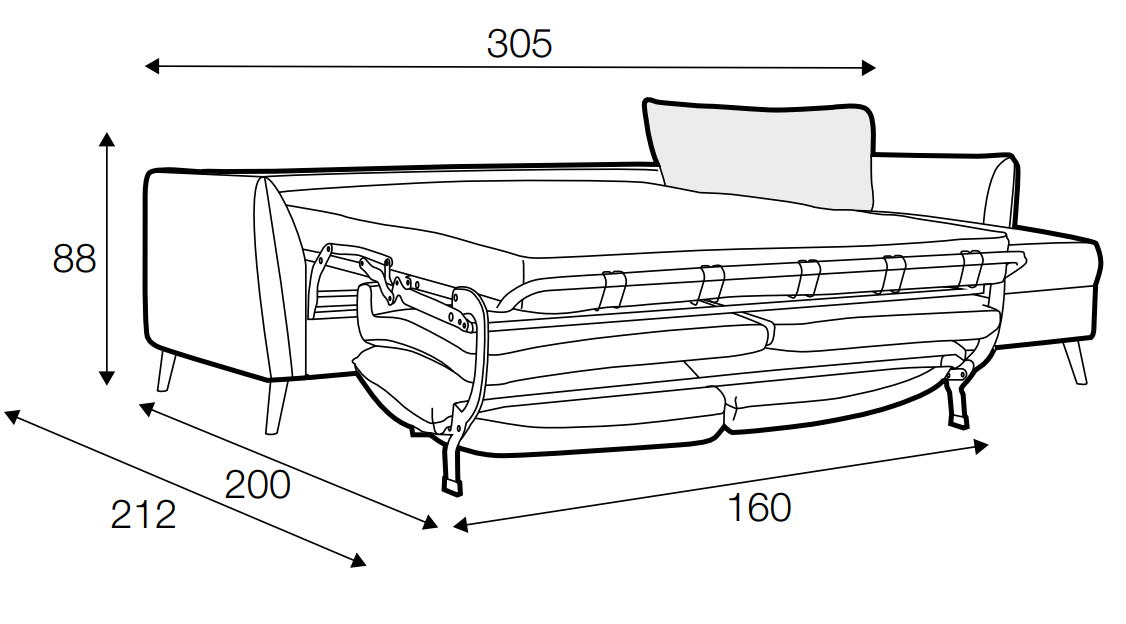 Lucy Large Chaise Sofa Bed Extended