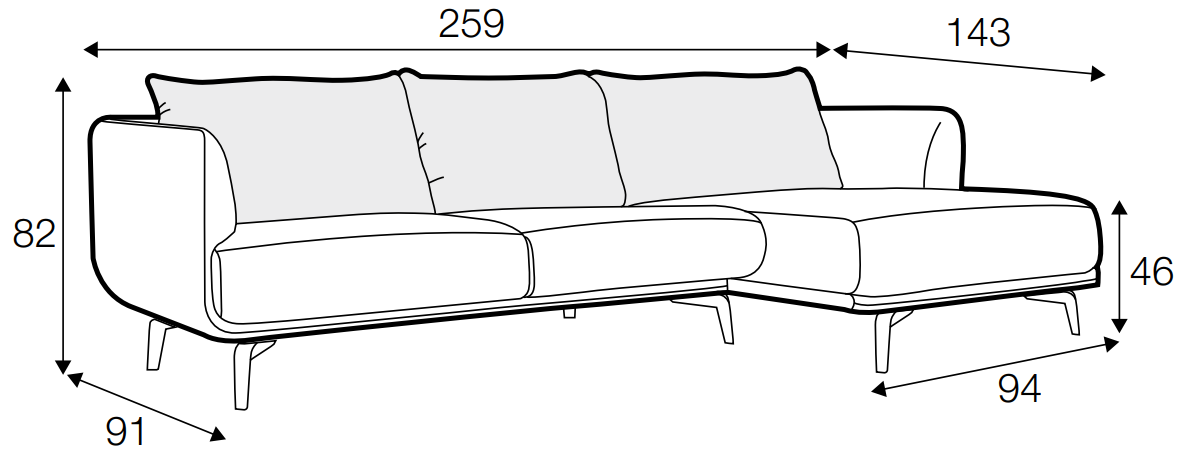 Moa 2 Seater Chaise Sofa