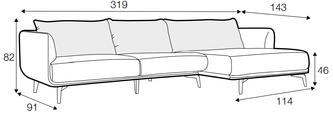 Moa 3 Seater Chaise Sofa