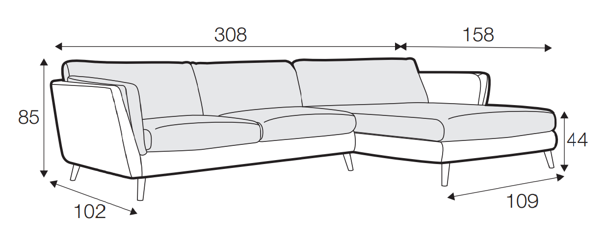 Nova 3 Seater Chaise Sofa