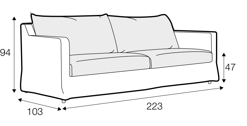 Sally 3 seater Dimensions