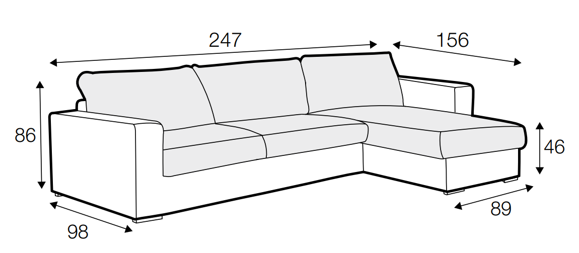 Sophia Medium Chaise Sofa Dimensions
