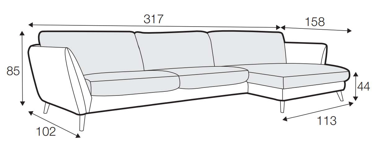 Stella 3 Seater Chaise Sofa