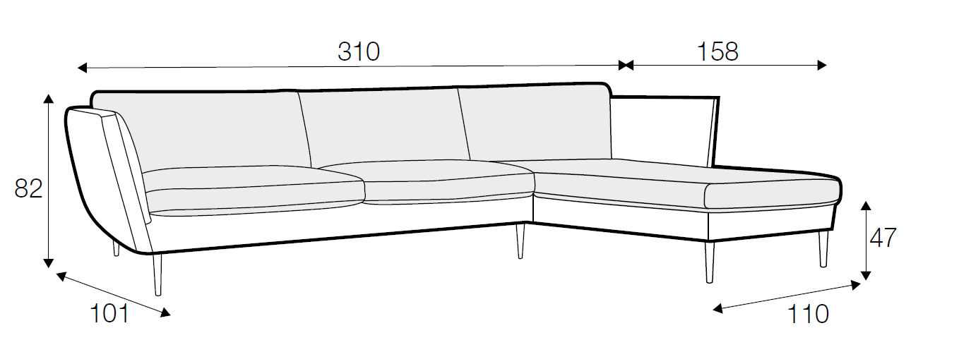 Teddy Set 2 Chaise sofa dimensions