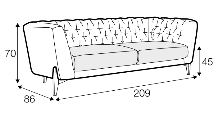 Valentin 3 seater Dimensions