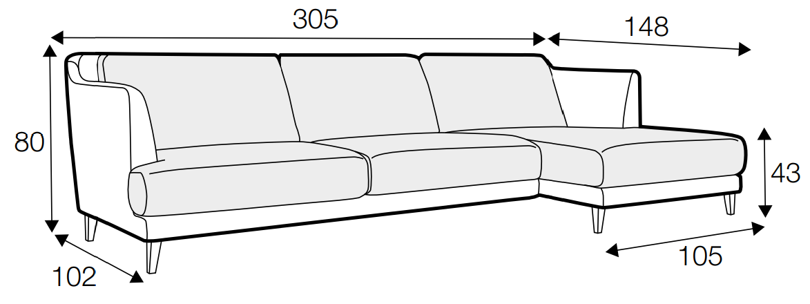 Vera Large Chaise Sofa Dimensions